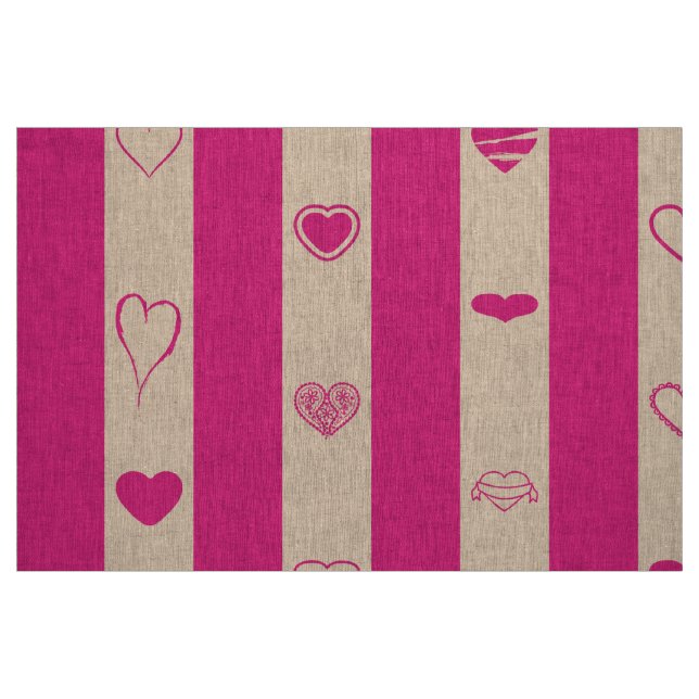 Cute Heart Modern Hot Pink Stripe Fabric (Fat Quarter)