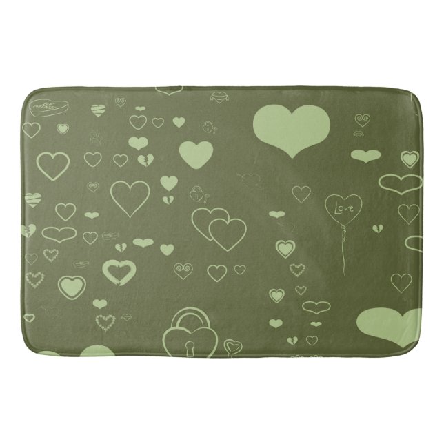 Cute Heart Modern Moss Green Pattern Bath Mat (Front)