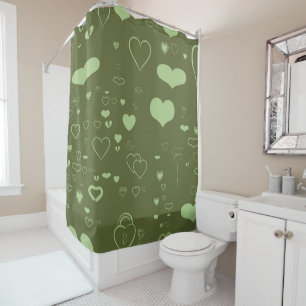 Cute Heart Modern Moss Green Shower Curtain