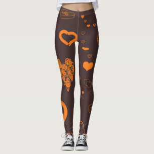 Cute Heart Modern Orange Leggings