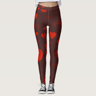 Cute Heart Modern Orange Red Leggings