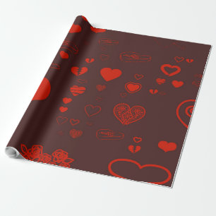 Cute Heart Modern Orange Red Wrapping Paper