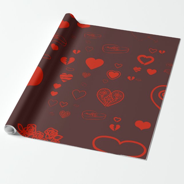 Cute Heart Modern Orange Red Wrapping Paper (Unrolled)