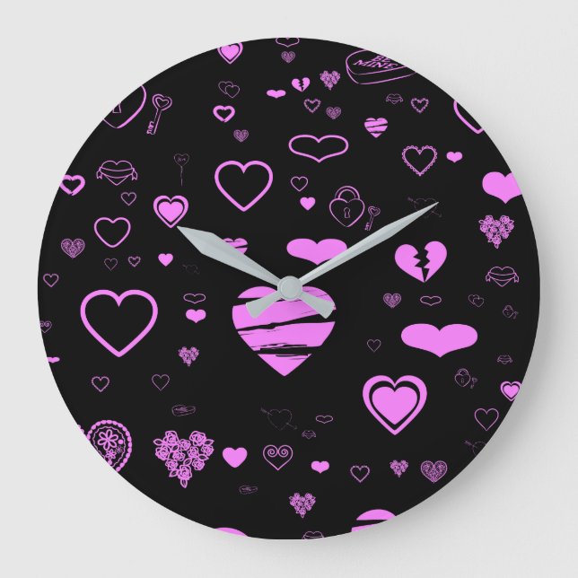 Cute Heart Modern Orchid Pattern Large Clock (Front)