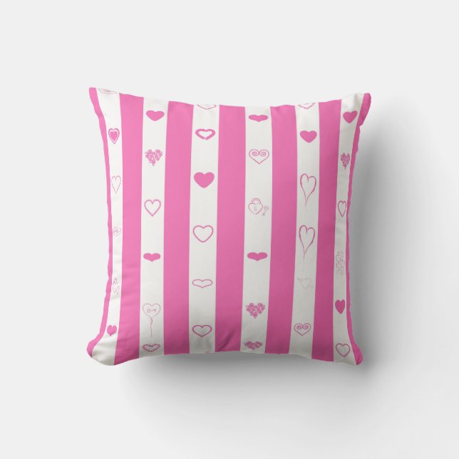 Cute Heart Modern Pink Stripe Cushion (Front)