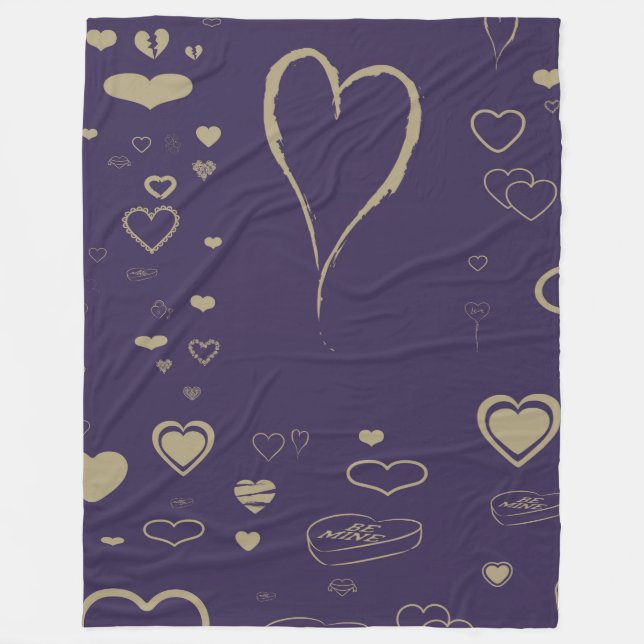 Cute Heart Modern Purple Pattern Fleece Blanket (Front)
