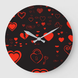 Cute Heart Modern Red Pattern Large Clock