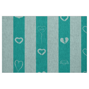 Cute Heart Modern Turquoise Stripe Fabric