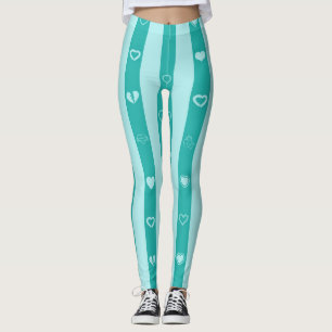 Cute Heart Modern Turquoise Stripe Leggings
