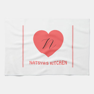cute heart name initial stylish tea towel