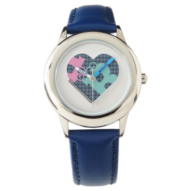 Cute Heart Notebook Colour Blue Number Pink MODERN Watch (Front)