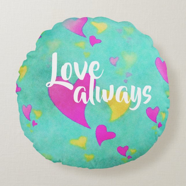Cute Heart Pattern Love Always Your Name Valentine Round Cushion (Front)