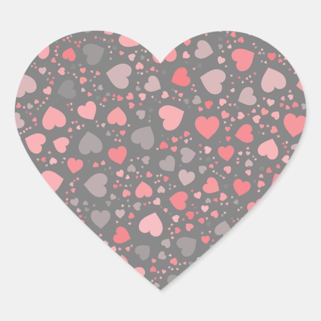 Cute Heart Pattern Pink/Grey Pastel Shades Heart Sticker (Front)