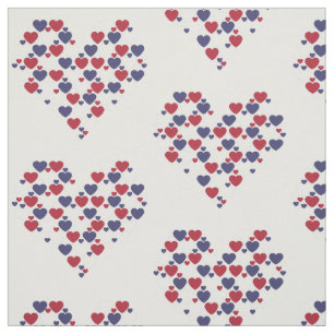 Cute Heart Pattern Red White Blue Fabric