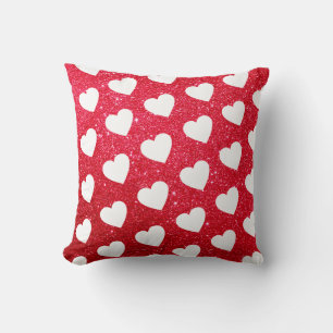 Cute Heart Pattern Red White Glitter Cushion