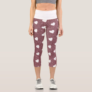 Cute Heart Pattern Rose Gold Glitter Capri Leggings