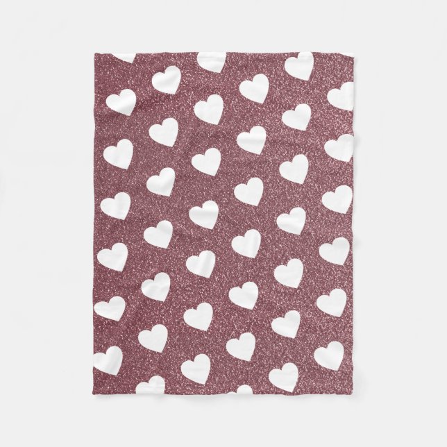 Cute Heart Pattern Rose Gold Glitter Fleece Blanket (Front)
