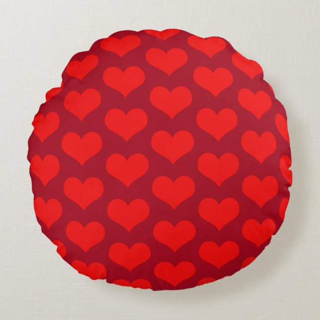 Cute Heart Patterns Valentine's Gift Red Colourful Round Cushion (Front)