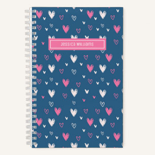 Cute Heart Pencil Doodle Pattern Sweet Love Blue Notebook