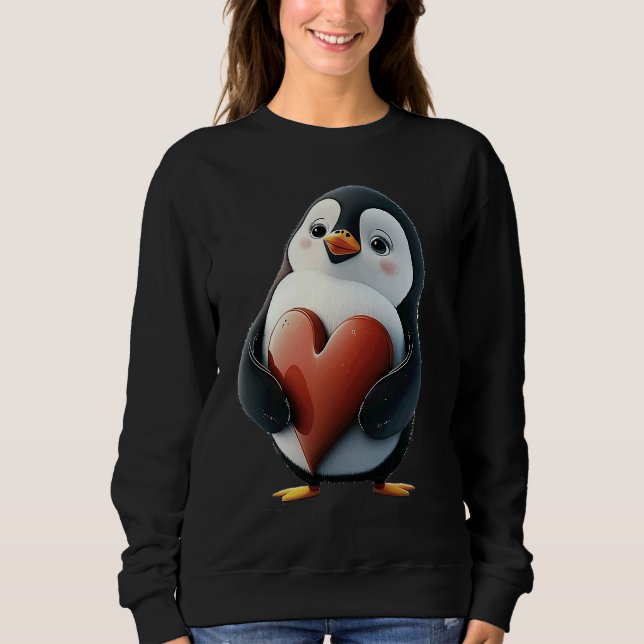 Cute Heart Penguin Animal Valentines Day Valentine Sweatshirt (Front)