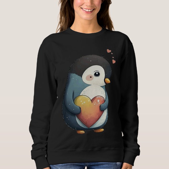 Cute Heart Penguin Animal Valentines Day Valentine Sweatshirt (Front)