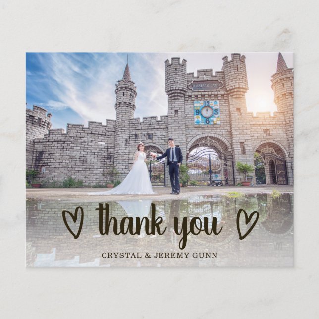 Cute Heart Photo Budget Wedding Thank You Card (Front)