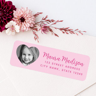 Cute heart photo pink return address label