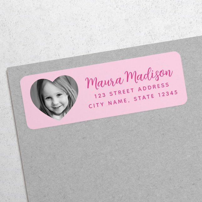 Cute heart photo pink return address label (Creator Uploaded)