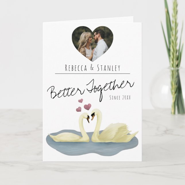 Cute Heart Photo Valentine's Day Swans Anniversary Holiday Card (Front)