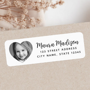 Cute heart photo white return address label