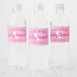 Cute heart pink girl baby shower personalized water bottle label