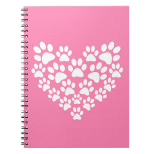 Cute Heart Pink Paw Print Notebook