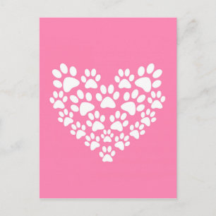 Cute Heart Pink Paw Print Postcard