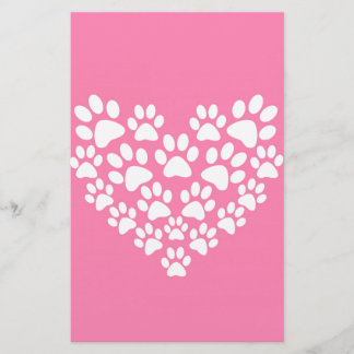 Cute Heart Pink Paw Print Stationery