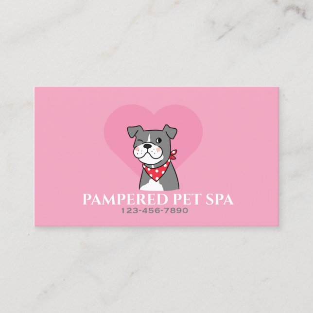 Cute Heart  Pink Pet Groomer Business Card (Front)