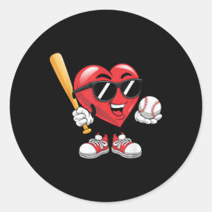 Cute Heart Playing Baseball Valentines Day Boys Gi Classic Round Sticker