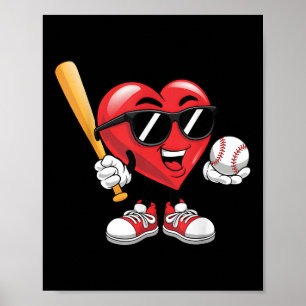 Cute Heart Playing Baseball Valentines Day Boys Gi Poster