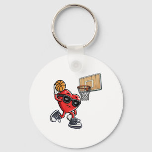 Cute Heart Playing Basketball Valentines Day Baske Key Ring