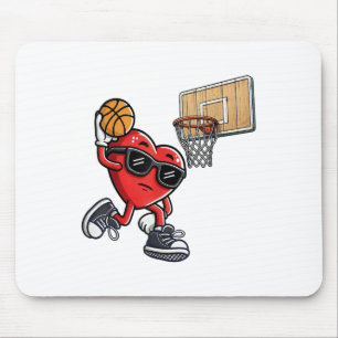 Cute Heart Playing Basketball Valentines Day Baske Mouse Pad