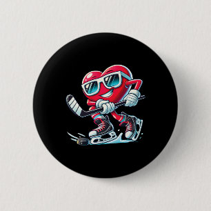 Cute Heart Playing Ice Hockey Valentine's Day Men 6 Cm Round Badge