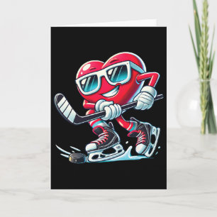 Cute Heart Playing Ice Hockey Valentine's Day Men  Card