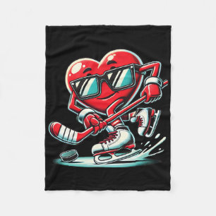 Cute Heart Playing Ice Hockey Valentine's Day Men Fleece Blanket