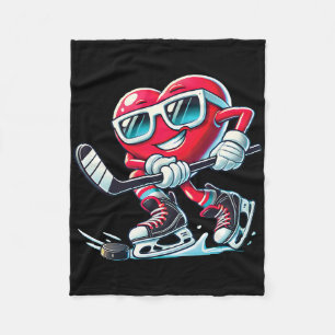 Cute Heart Playing Ice Hockey Valentine's Day Men Fleece Blanket