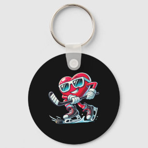 Cute Heart Playing Ice Hockey Valentine's Day Men  Key Ring
