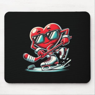 Cute Heart Playing Ice Hockey Valentine's Day Men  Mouse Pad