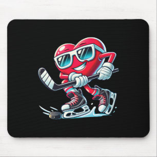 Cute Heart Playing Ice Hockey Valentine's Day Men  Mouse Pad