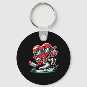 Cute Heart Playing Ice Hockey Valentines Day Men W Key Ring