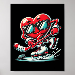 Cute Heart Playing Ice Hockey Valentines Day Men W Poster