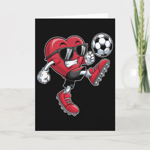 Cute Heart Playing Soccer Valentines Day Soccer Bo Card