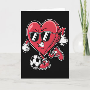 Cute Heart Playing Soccer Valentines Day Soccer Bo Card